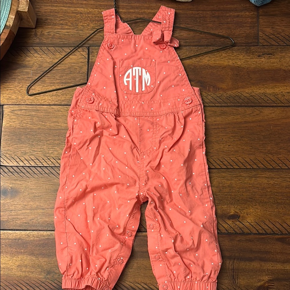 Charming Coral Kids Overalls with Dots